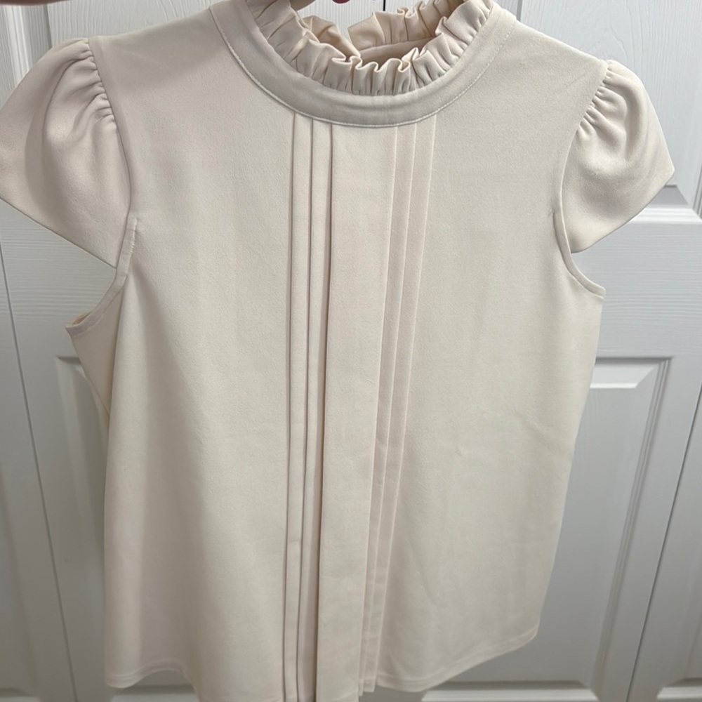 Ann Taylor Cream Puff Sleeve Blouse with Ruffled Pleats